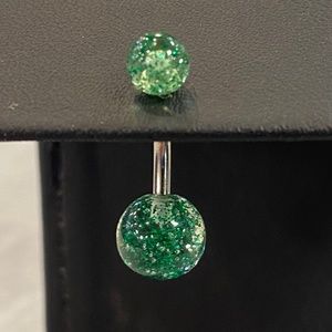 Green Glitter Belly Button Ring